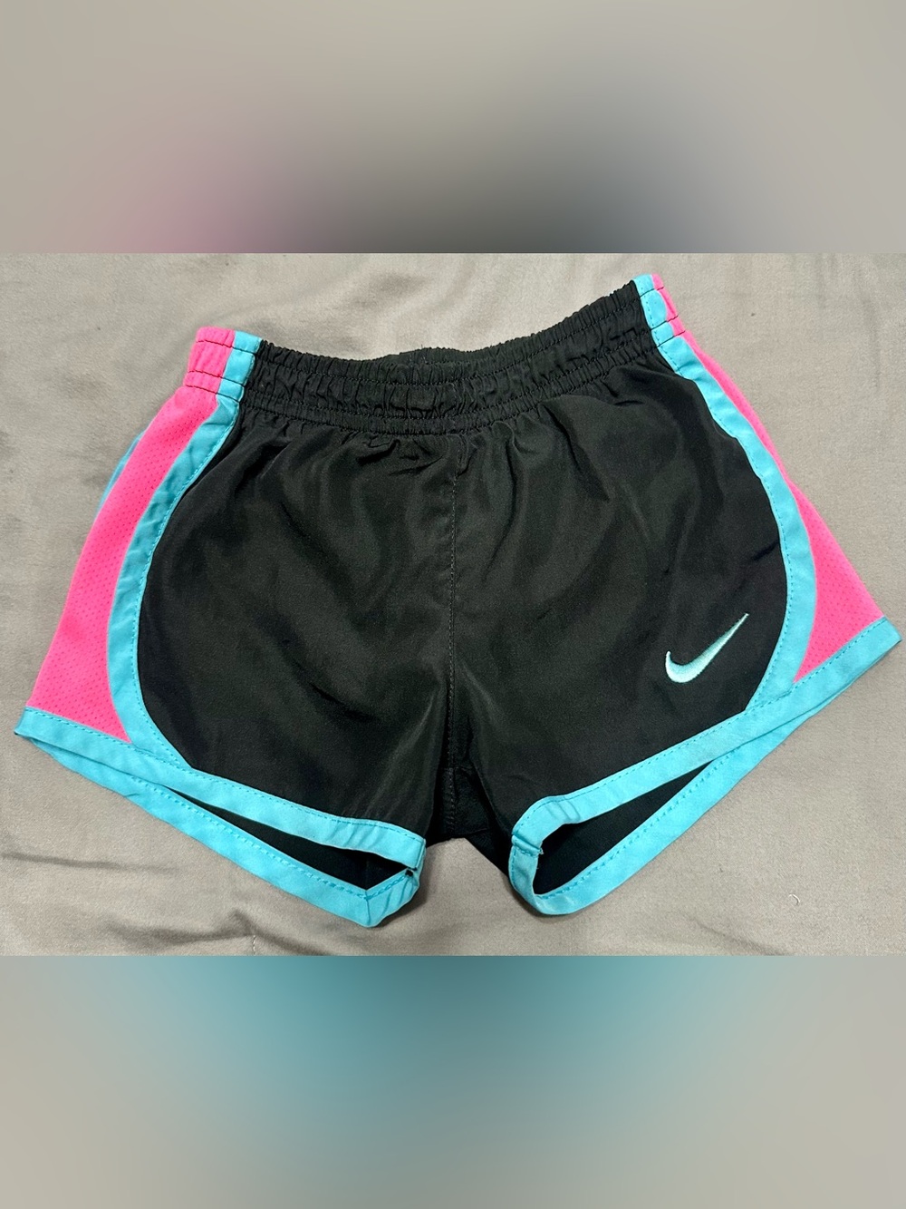 Nike Girls 18 month Black Dri-Fit Athletic Shorts with Pink Panels & Aqua Trim